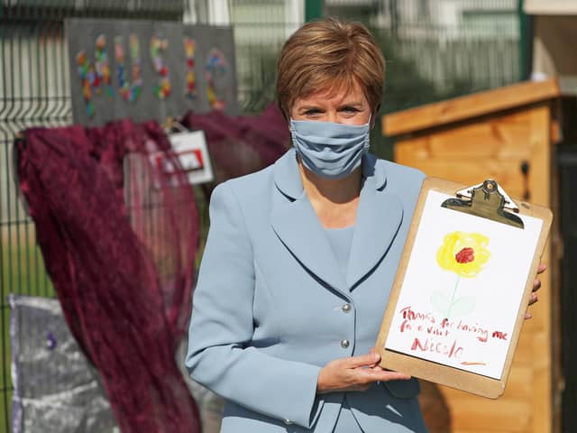 First Minister Nicola Sturgeon during a recent a visit to the Fallin Nursery in Fallin, Stirlingshire. PIC: PA.