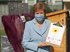 First Minister Nicola Sturgeon during a recent a visit to the Fallin Nursery in Fallin, Stirlingshire. PIC: PA.