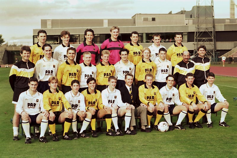 Meadowbank Thistle were Edinburgh's third major football team in the 1990s before changing their name to Livingston and moving to the West Lothian town in 1995. Originally known as Ferranti Thistle from 1943 to 1974, the club enjoyed success in the 80s and 90s including a couple of impressive cup runs and playing in Scotland's second top flight. However, the part-times struggled and infamously attracted record low Scottish league crowds of around 100 at the large stadium when fans protested about plans to move to Livingston.
Meadowbank Thistle Football Club are pictured at their home of Meadowbank Stadium in August 1994.