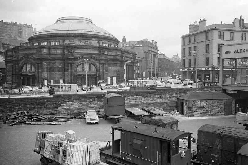 As recently as the 1960s there was a train station at the bottom of Lothian Road. The Caley Railway Station, or Princes Street Station, can be seen in the foreground of this picture of the Usher Hall in 1960.