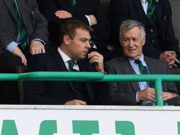 Hibs owner Ron Gordon (R) alongside chief executive Ben Kensell, who will be more involved in football contracts and negotiations going forward. Photo by Ross Parker / SNS Group