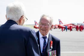 Veteran Albert Lamond, 94, who served in the Royal Navy from 1943 to 1947 as a Signalman, was at Sword Beach during the D-Day campaign after he watched the Royal Air Force Aerobatic Team, The Red Arrows, carried out a flypast over Glasgow Prestwick Airport to mark VJ Day.