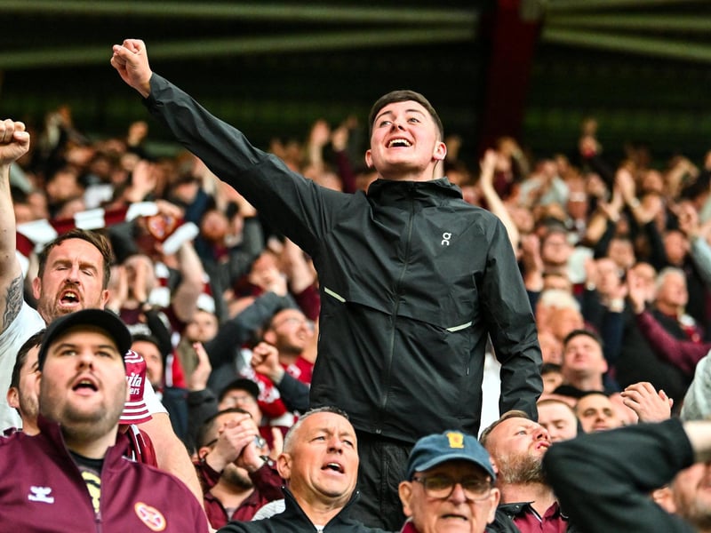 Hearts fans celebrate their team's second goal (Photo by ANDY BUCHANAN / AFP via Getty Images)