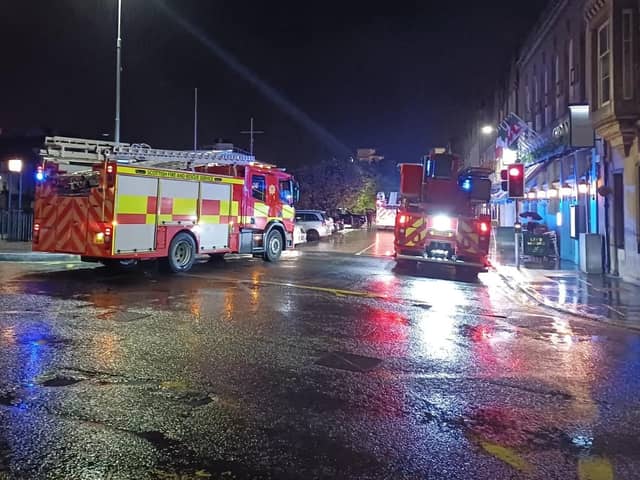Three fire engines pictured at the flat fire at Timber Bush in Leith by the shore on Friday night. Photo by Jolene Campbell.