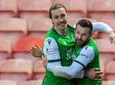 Jackson Irvine and Martin Boyle celebrate after combining for a goal against Dundee United in January
