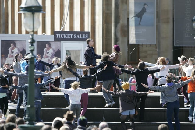 Feel-good musical Sunshine on Leith based on the music of The Proclaimers was filmed in and around the Capital, with perhaps the most iconic scene being the mass sing-a-long and dance to '500 Miles' filmed at the Mound Edinburgh in May 2013, with actors Antonia Thomas and George Mackay leading the finale to the movie.