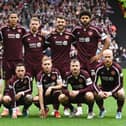 The Hearts team lining up before the Scottish Cup semi-final victory over Hibs at Hampden