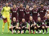 The Hearts team lining up before the Scottish Cup semi-final victory over Hibs at Hampden