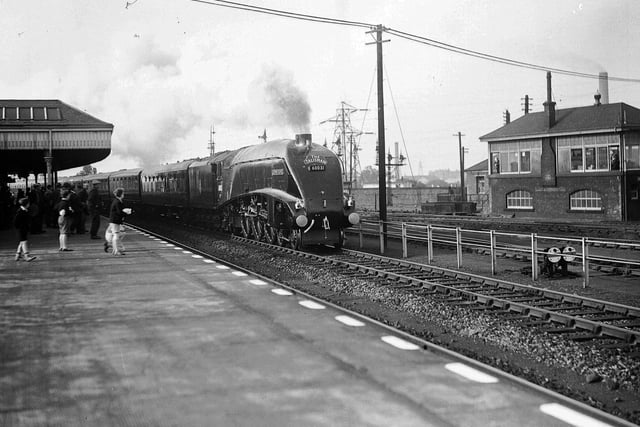 The new Talisman express train passing through Portobello Station on its first run from Edinburgh to London in 1960.