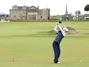 Grace Crawford tees off at the 18th hole on the Old Course at St Andrews on the opening day of the Alfred Dunhill Links Championship. Picture: Richard Heathcote/Getty Images.