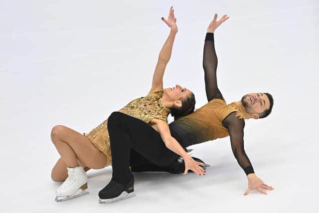 Britain's Lilah Fear and Lewis Gibson perform during the ice dance free dance program of the European Figure Skating Championship in Tallinn earlier this month