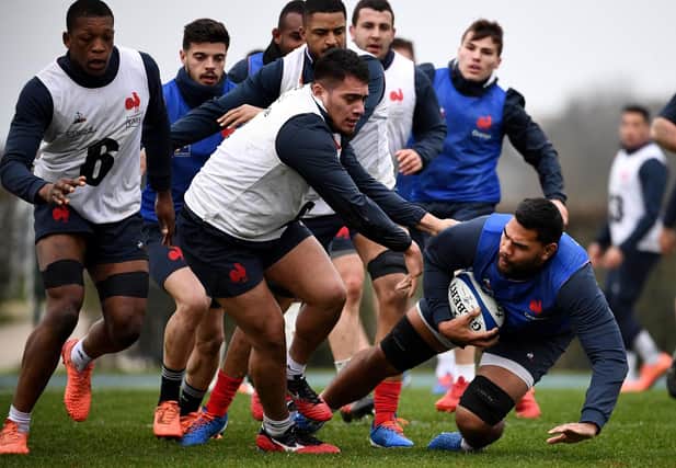 The France squad is put through its paces in Marcoussis ahead of the Six Nations clash with Scotland at BT Murrayfield