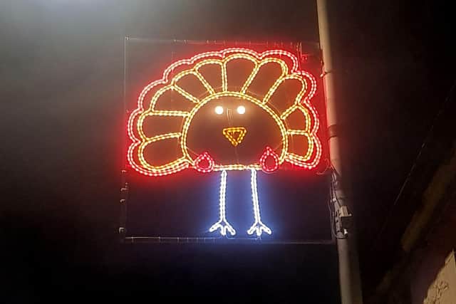 A drawing of a turkey by one of the children takes its pride of place in the form of a Christmas light in the Fife town picture: Poppy McKenzie Smith/@GTOpoppy