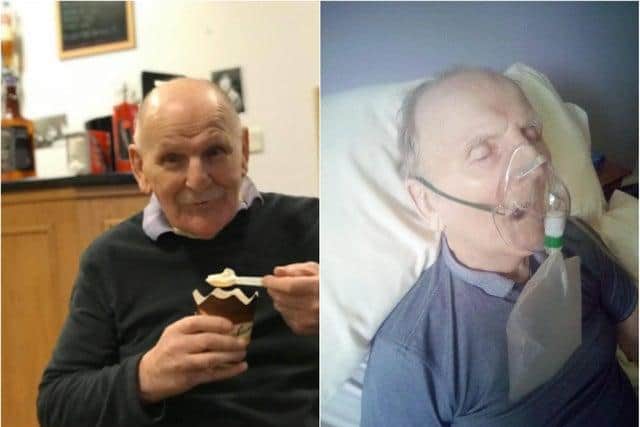 Rodger Laing died after testing positive for Covid-19 at Drummond Grange nursing home. These pictures show Mr Laing just hours before he died, and in better times just a few weeks before his death.
