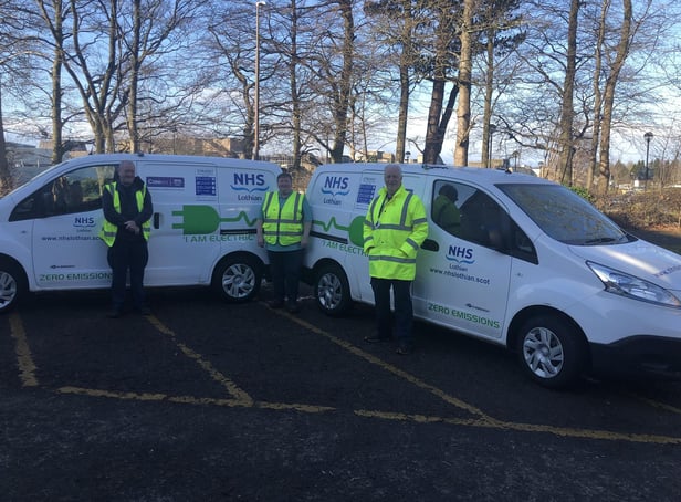 Members of the NHS Lothian Transport team with EVs.
