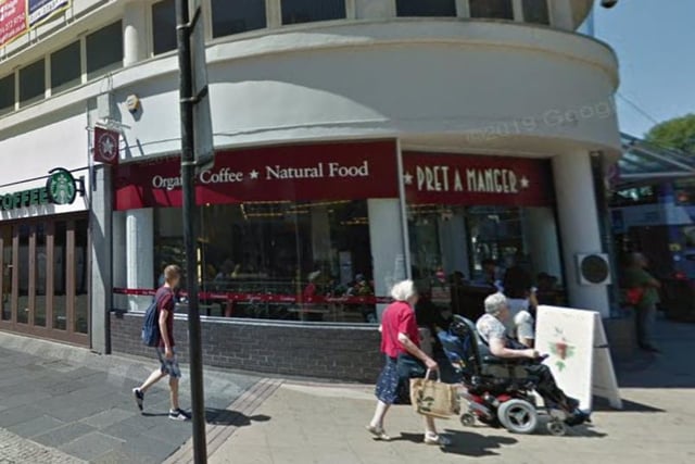 The sandwich shop on the corner of Fargate and Church Street was among the branches permanently closed by the chain's bosses - Pret finally came to Sheffield city centre in 2017 and the closure leaves a very prominent site, marked with a plaque as the historic Coles Corner, empty again.