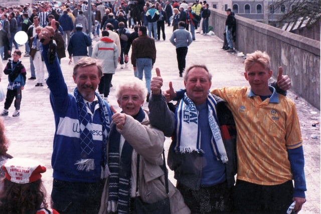 Wednesday fans on Wembley Way in April 1991.
