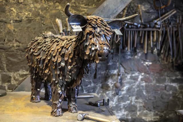 Wonkey the Highland Cow, created by traditional blacksmith Kev Paxton in his forge in Ratho.