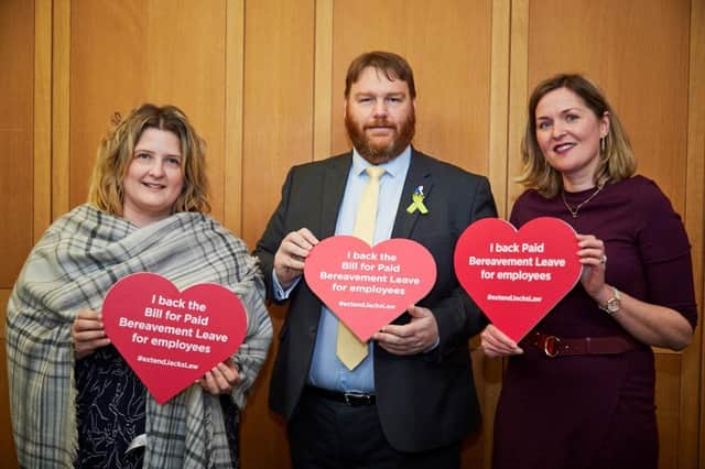Owen Thompson MP with Lucy Herd and Claire McCartney.