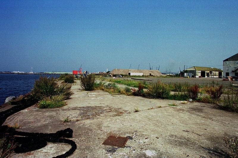 The site of Ocean Terminal at Leith Docks, pictured in 1997 before construction got underway and the shopping centre opened in 2001.