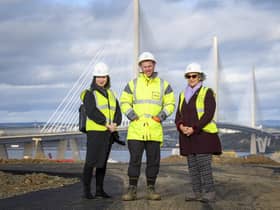 Manor Estates’ CEO Claire Ironside, Cala site manager Gavin McCann and Manor Estates' chair of the board Rachel Hutton, at the development site overlooking the Queensferry Crossing. Picture: Ian Georgeson