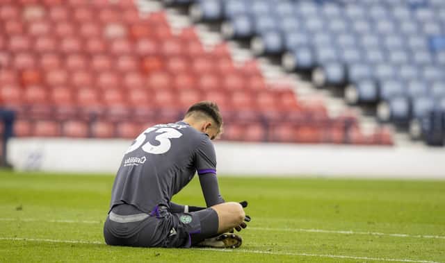 Hibernian's Matt Macey at full time  during the Scottish Cup final match between Hibernian and St Johnstone at Hampden Park, on May 22, 2021, in Glasgow, Scotland. (Photo by Craig Williamson / SNS Group)