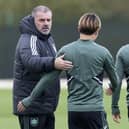 Celtic boss Ange Postecoglou pictured at Lennoxtown for a training session ahead of the visit of Hibs