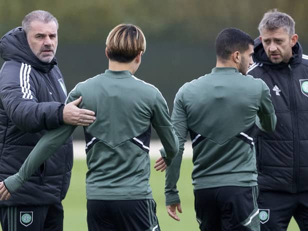 Celtic boss Ange Postecoglou pictured at Lennoxtown for a training session ahead of the visit of Hibs