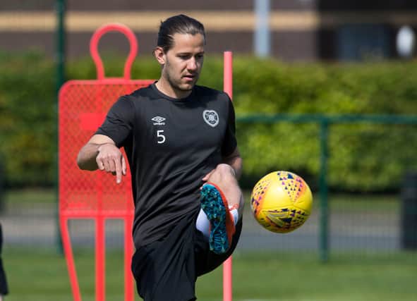 Hearts midfielder Peter Haring is back working with the ball.