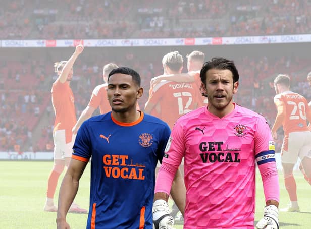 Demetri Mitchell, left, and Chris Maxwell tasted play-off success at Wembley with Blackpool