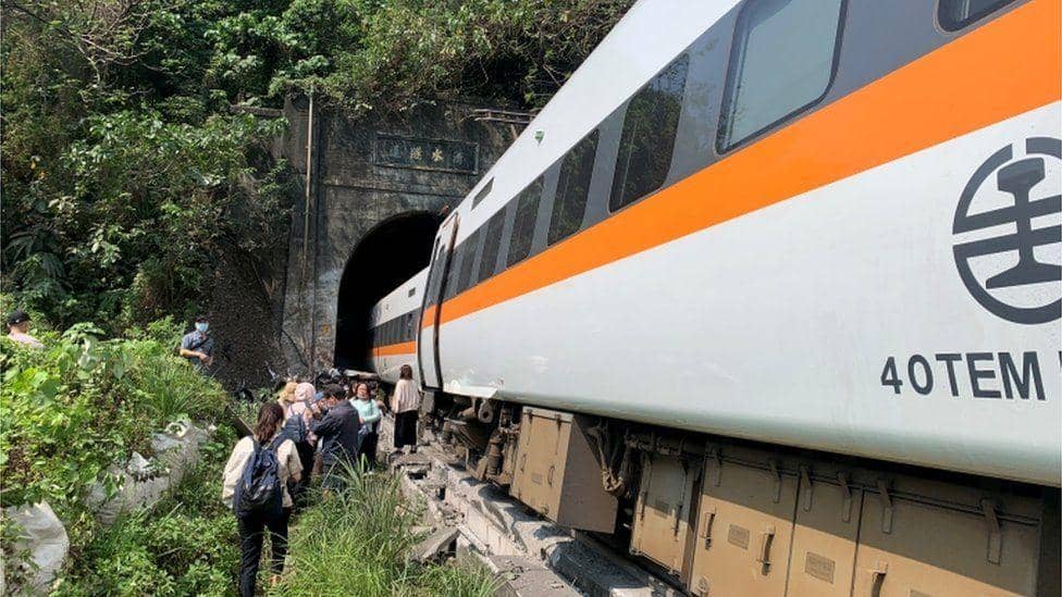 At least 36 people have been killed with many more injured after a train in Taiwan derailed inside a tunnel. Photo by HANDOUT/Central Emergency Operation Cent/AFP via Getty Images)