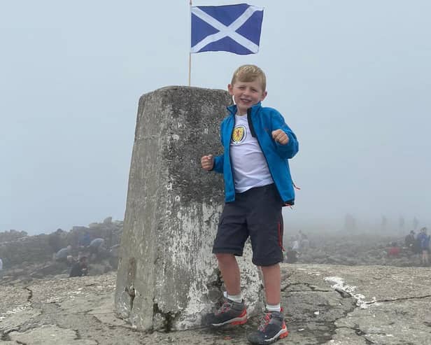 Six-year-old Penicuik boy Finn Oxtoby on top of Ben Nevis.