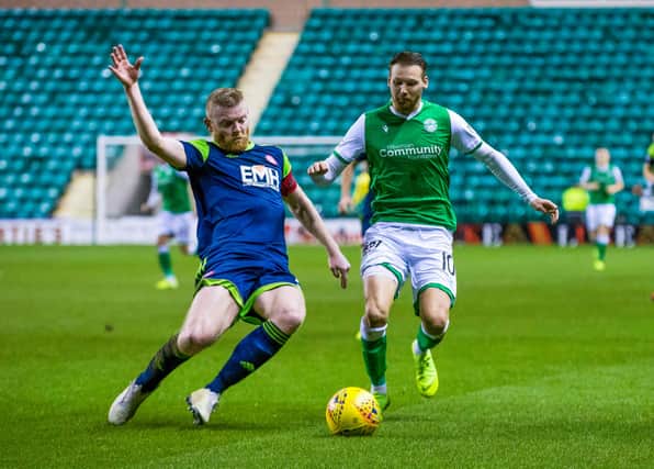 Brian Easton and Martin Boyle battle for possession during Hamilton's trip to Easter Road in January. Picture: SNS