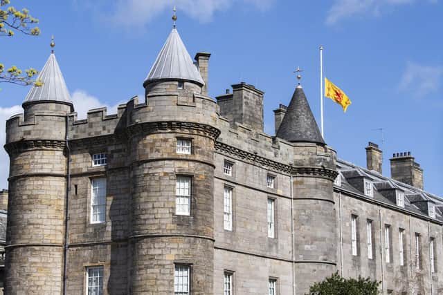 The Lion Rampant flies at half mast above the Palace of Holyroodhouse following the death of the Duke of Edinburgh. Picture: Lesley Martin/PA Wire