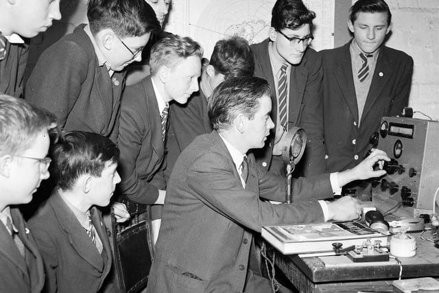 Radio enthusiast pupils trying to contact Russia by radio at George Watson's Boys College in 1958.