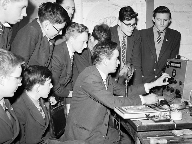 Radio enthusiast pupils trying to contact Russia by radio at George Watson's Boys College in 1958.