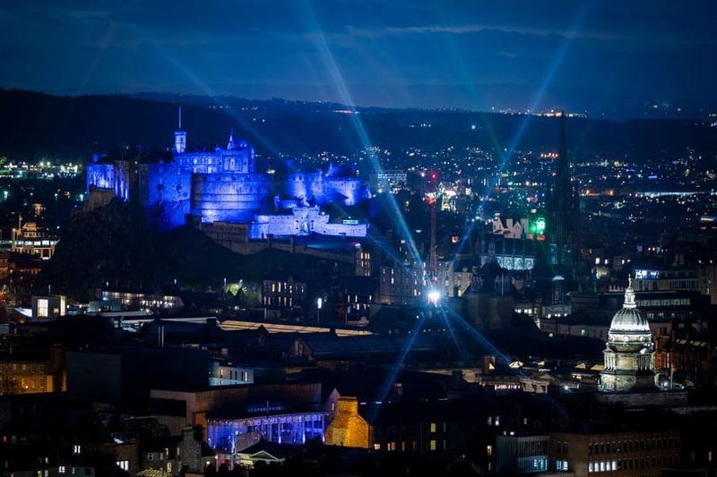 Edinburgh Castle was illuminated in blue light to mark St Andrew's Day 2020.