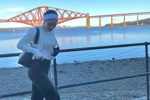 The star stopped off to take in the sights at South Queensferry yesterday