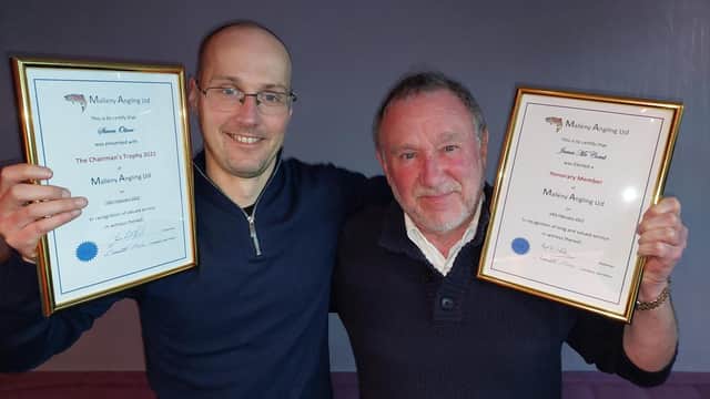 Steven Oliver (left) and Jim McComb with their certificates presented by Malleny Angling. Picture: Nigel Duncan