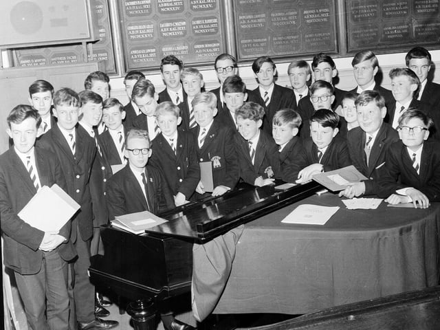 Royal High School boys 'tune in' before the annual school concert in July 1965.