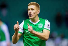 Greg Docherty in action for Hibs during his loan spell