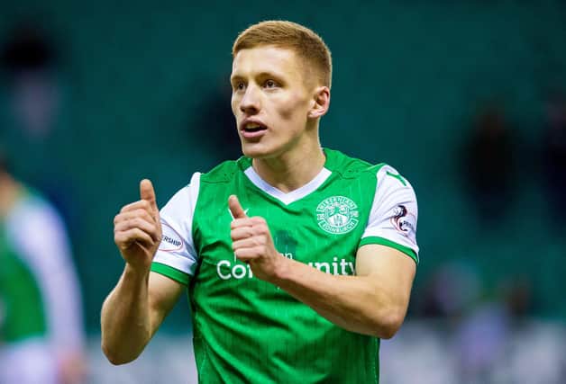 Greg Docherty in action for Hibs during his loan spell