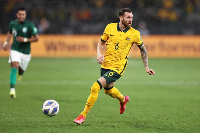 Martin Boyle in action for Australia against Saudi Arabia in a FIFA World Cup AFC Asian Qualifier match in November 2021