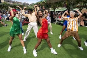 Dancers from Cuban groups Los Datway, Danza Contemporanea de Cuba, Ballet Rakatan and Ballet Revolucion take part in the Havana Street Party flashmob in Bristo Square at the Edinburgh Festival Fringe on Monday (Picture: Jane Barlow/PA)