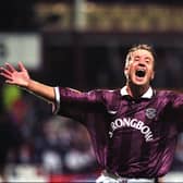 John Robertson in familiar pose - celebrating after scoring for Hearts (in this case in a Coca-Cola Cup quarter-final win over Celtic)