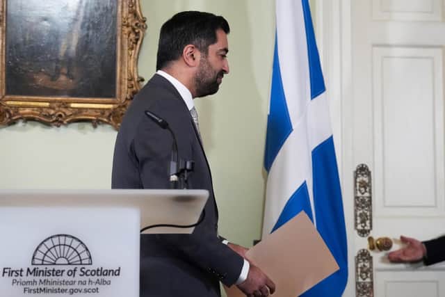 Humza Yousaf leaves after announcing his resignation as First Minister.  Picture: Andrew Milligan/pool/AFP via Getty Images