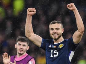 Scotland's Ryan Porteous at full time after a famous 2-0 win over Spain at Hampden