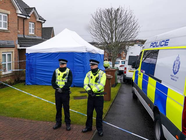 Officers from Police Scotland at the home of former chief executive of the Scottish National Party (SNP) Peter Murrell, in Uddingston, Glasgow, after he was arrested in connection with the ongoing investigation into the funding and finances of the party last year. Picture: Andrew Milligan/PA Wire