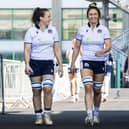 Rachel Malcolm, Emma Wassell and Katie Dougan during a Scotland Women's team run at the DAM Health Stadium ahead of the match against England