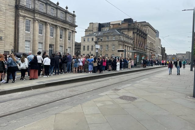 Huge queues formed at the tram stop on St Andrews Square, as fans tried to travel to Murrayfield for the Edinburgh Beyoncé gig.
